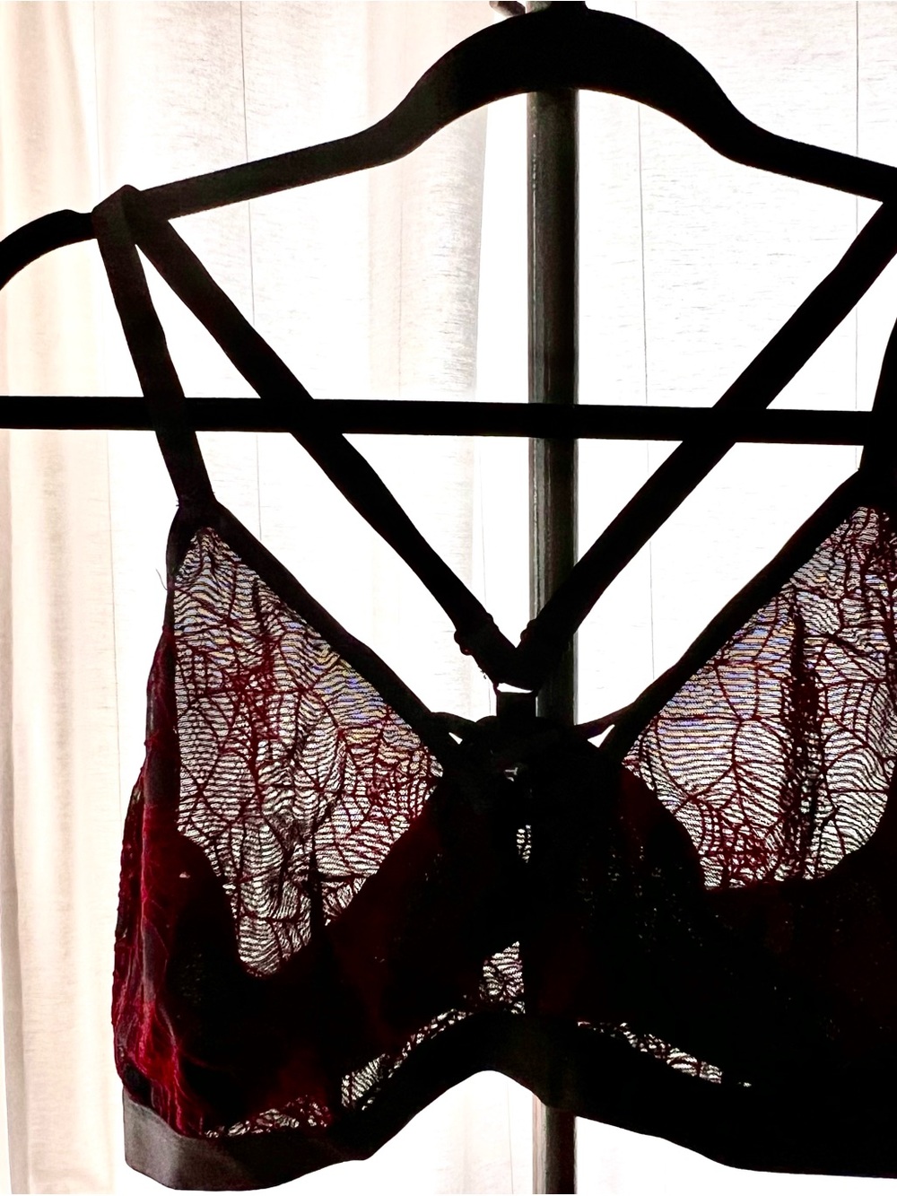 Lace Bralette and Panty set with Strappy Back - Black/ Red Spiderwebs